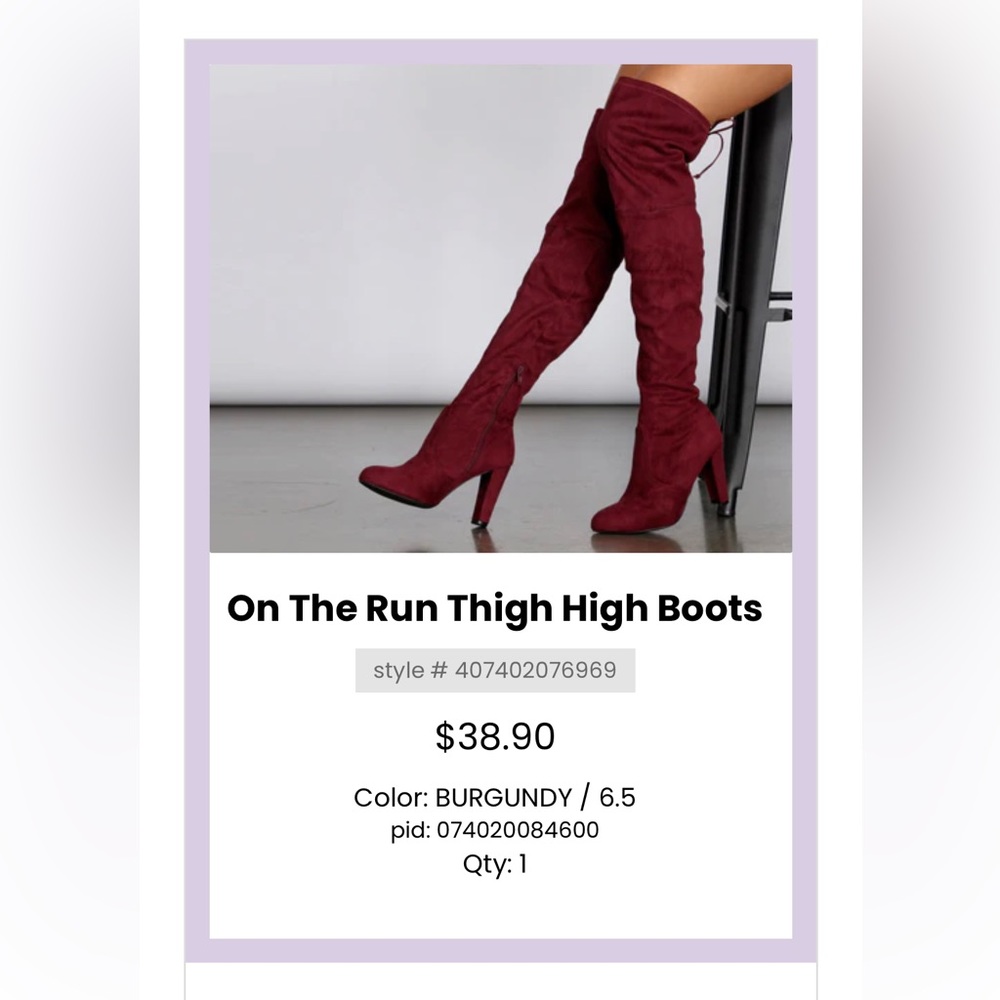 Size 6.5 burgundy Thigh High boots